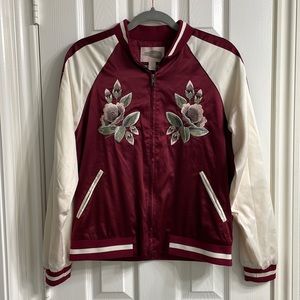 Bomber Jacket with Floral Embroidery
